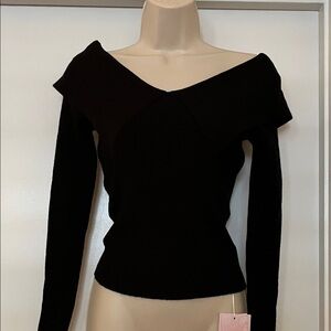 Black Off-Shoulder Ribbed Women's Sweater